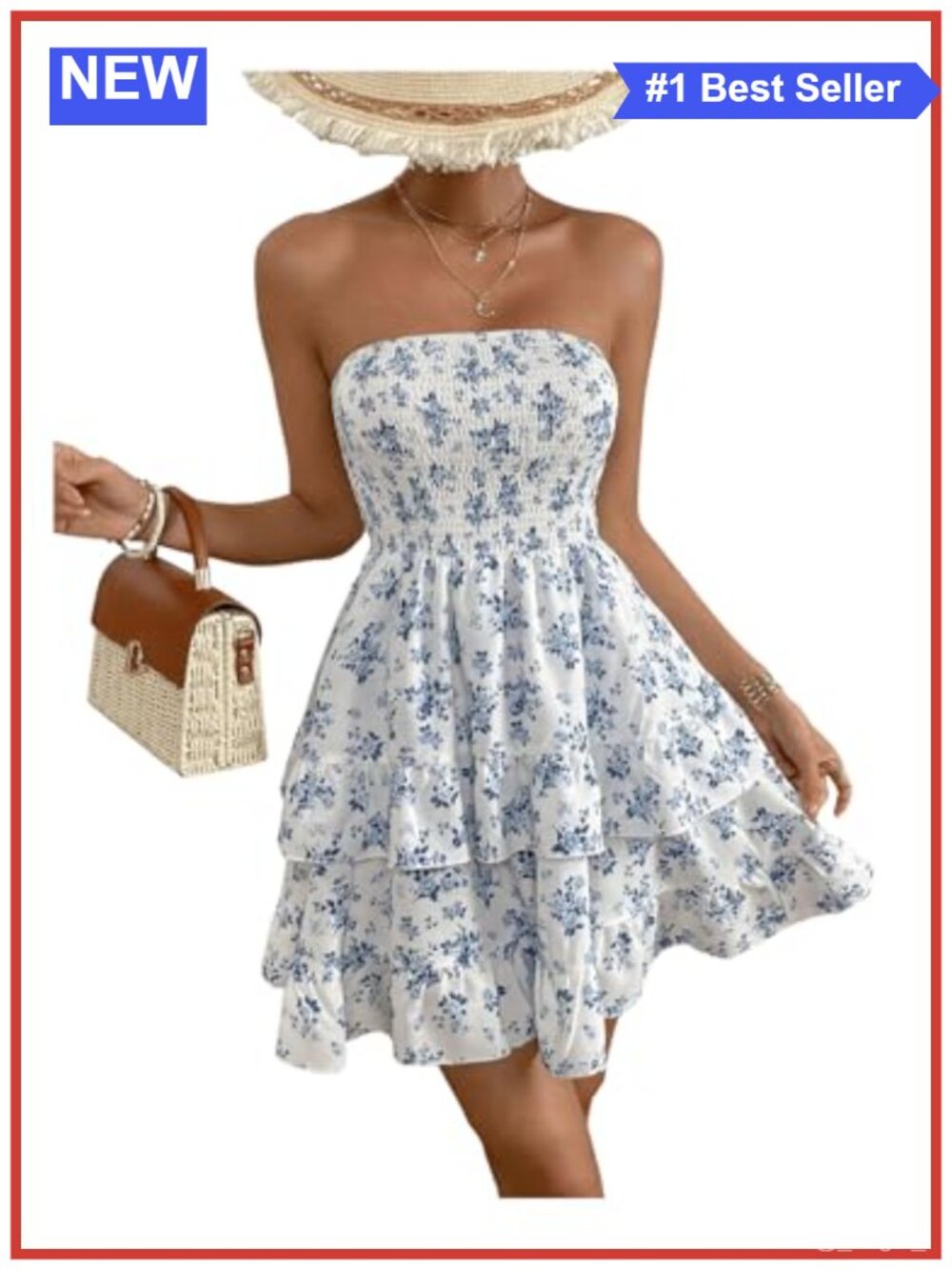 Floral Print Ruffle Hem Tiered Backless Tube A-Line Mini Dress